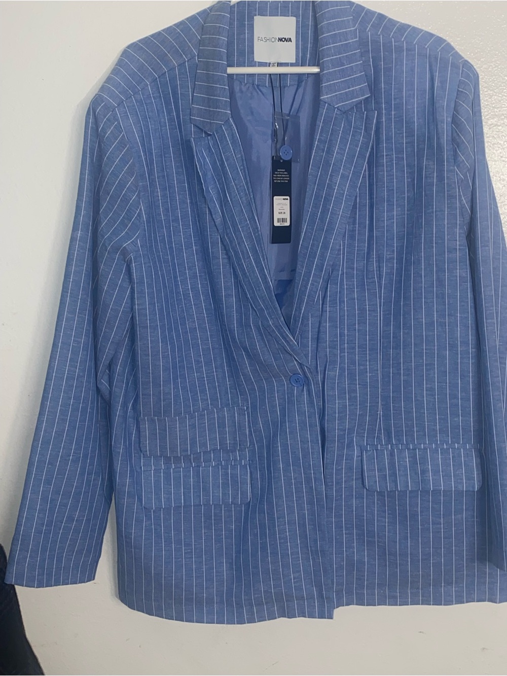 Fashion Nova Light Blue Pinstripe Blazer